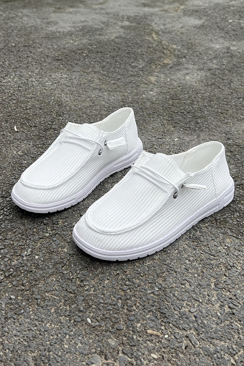 White Solid Color Striped Casual Loafers