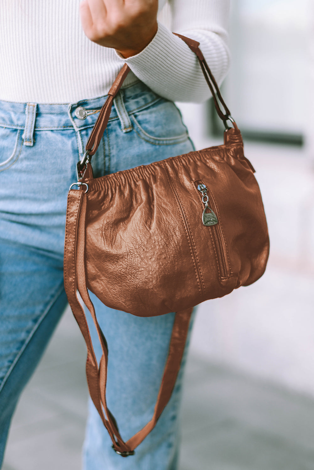 Fiery Red Vintage Leather Pleated Shoulder Bag