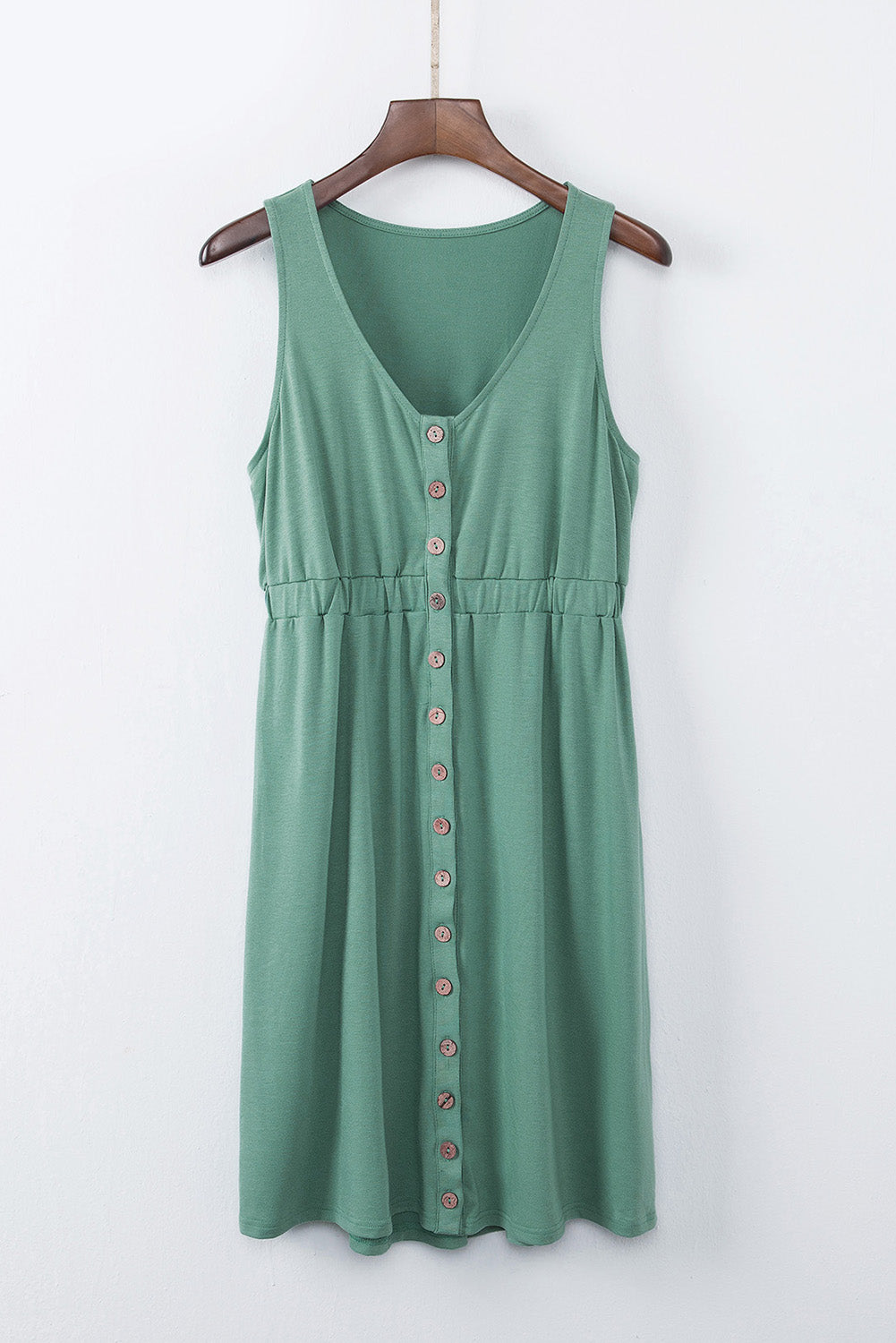 Green Sleeveless Button Front Short Basics Dress