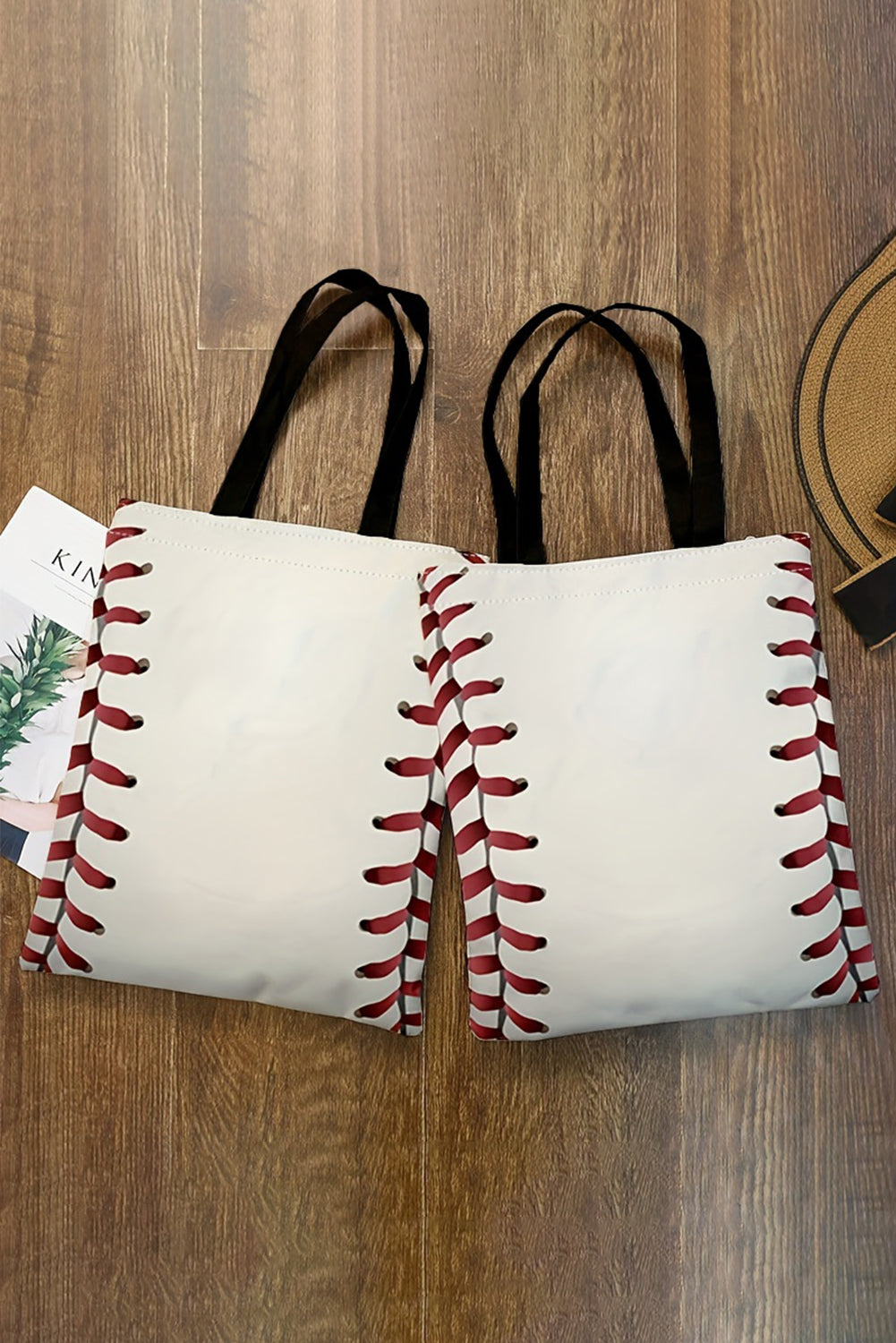 White Baseball Print Canvas Tote Bag 34*2*31cm