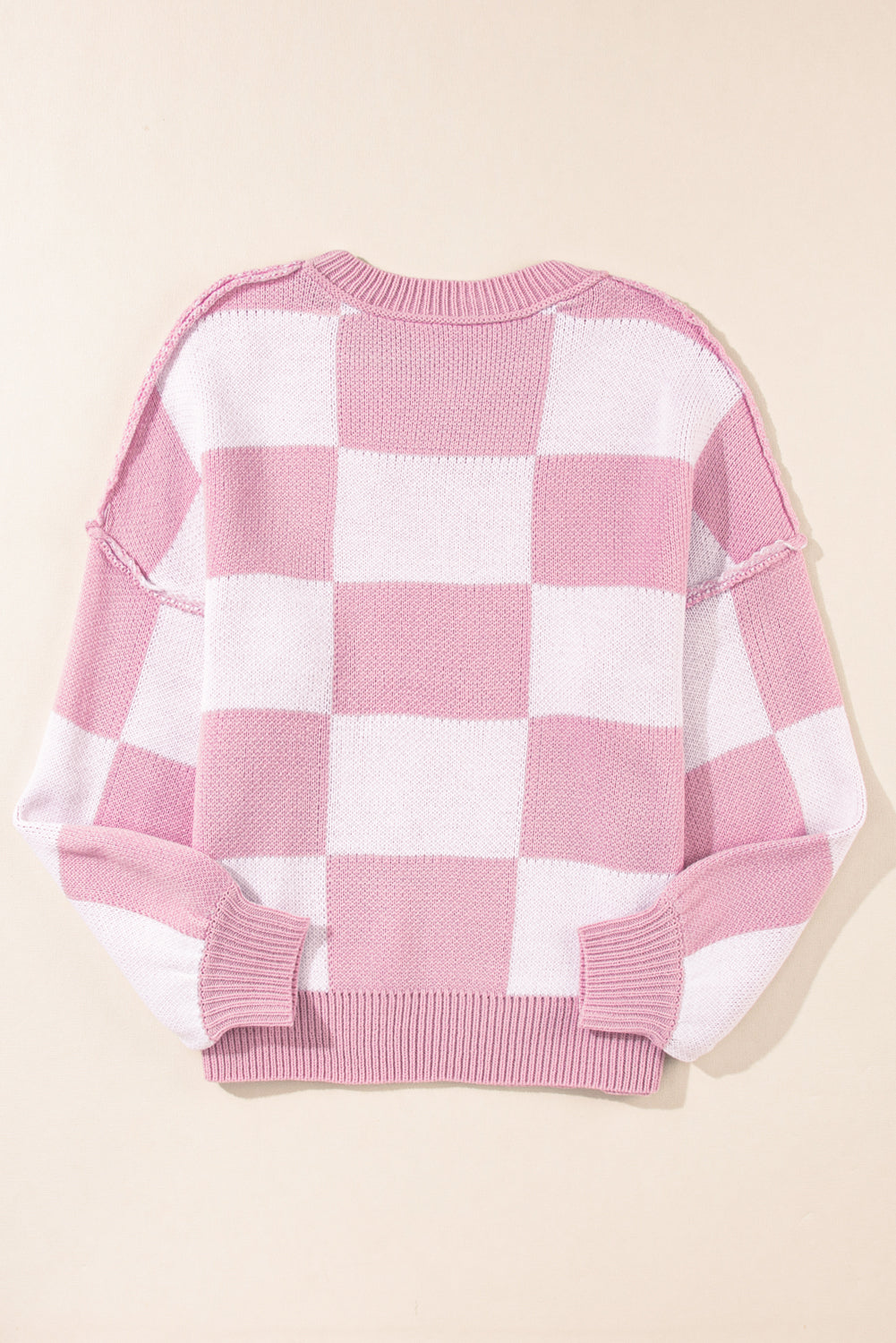 Gray Checkered Bishop Sleeve Pullover Sweater