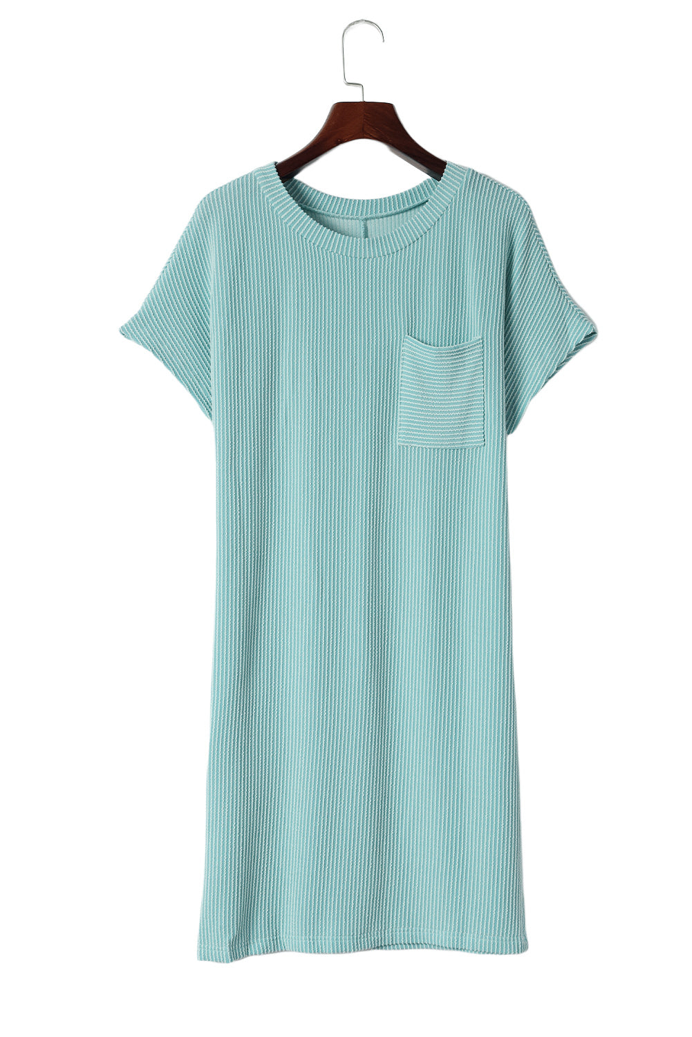 Grey Ribbed Short Sleeve Chest Pocket Casual T Shirt Dress