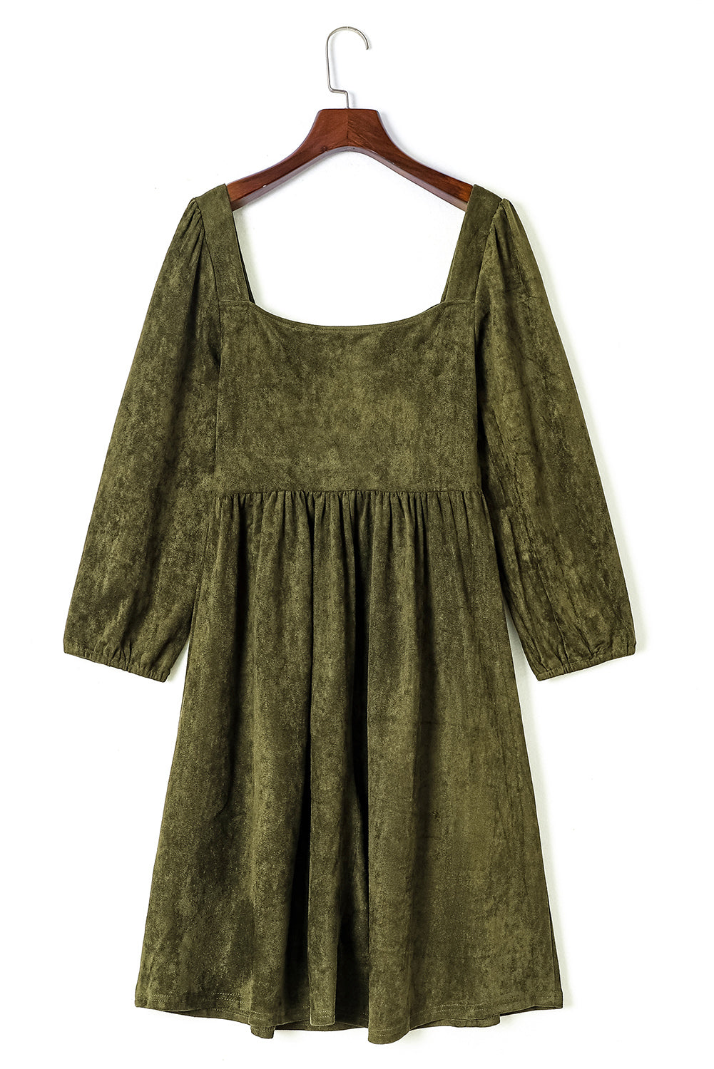 Green Washed Square Neck High Waist Flared Short Dress