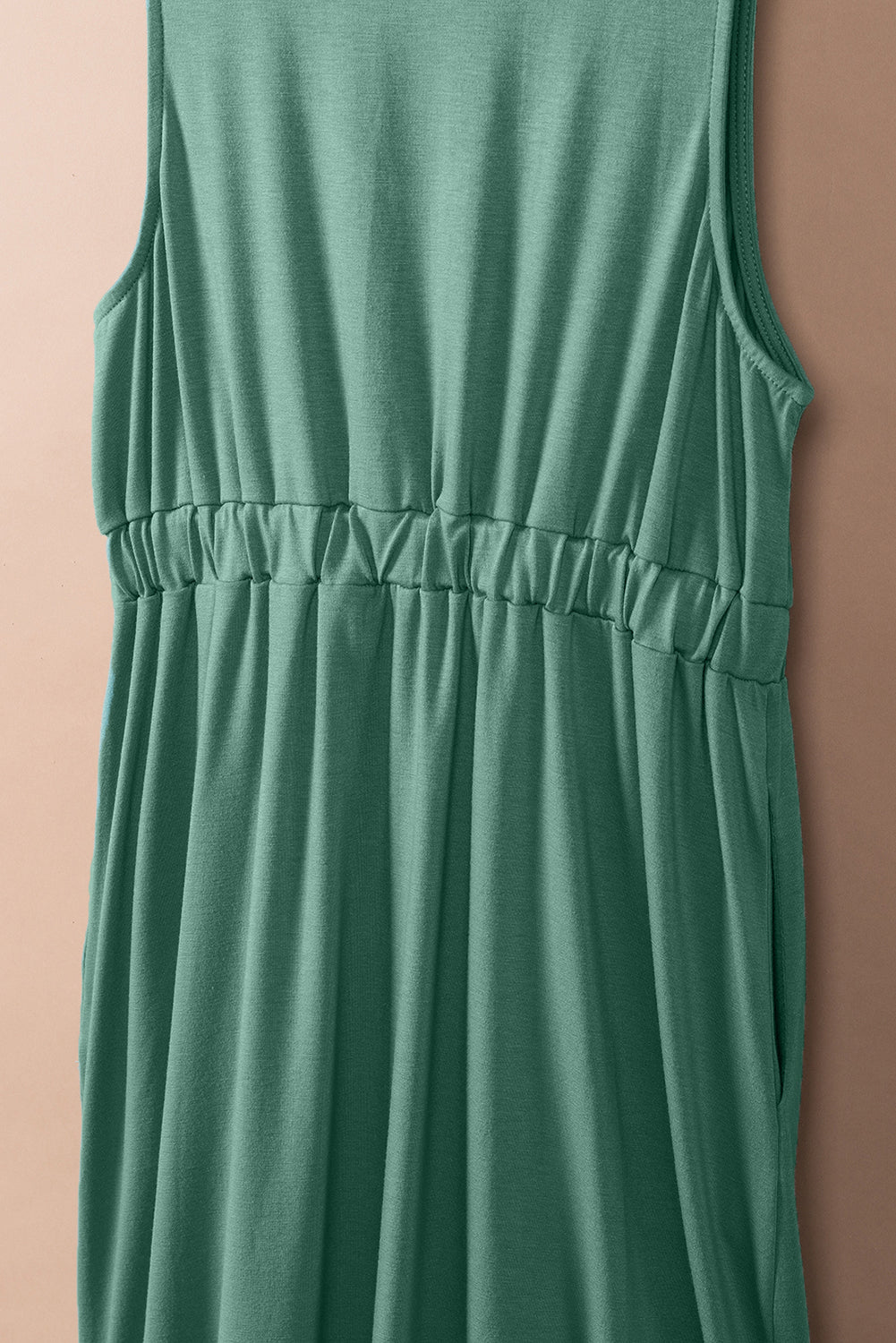 Green Sleeveless Button Front Short Basics Dress