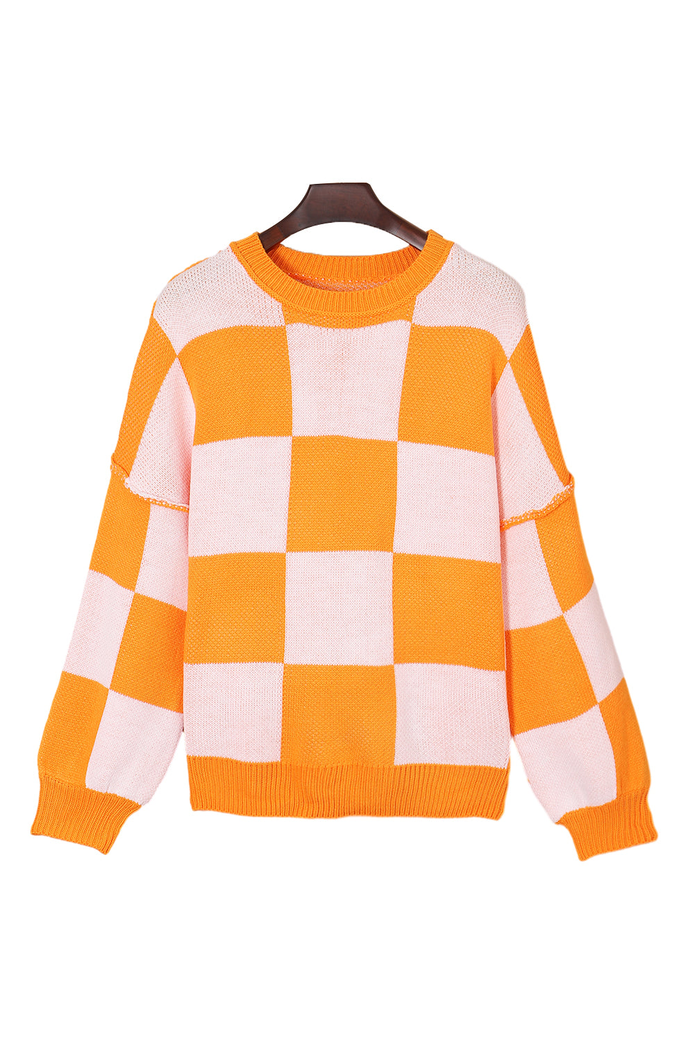 Gray Checkered Bishop Sleeve Pullover Sweater