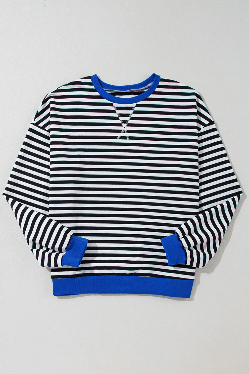 Sky Blue Stripe Contrast Edge Oversized Pullover