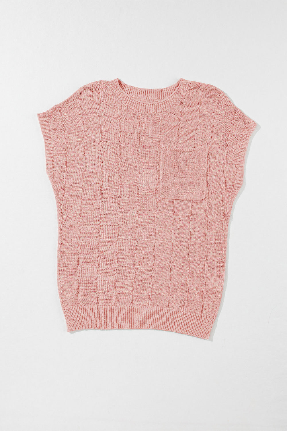 Dusty Pink Lattice Textured Knit Short Sleeve Baggy Sweater