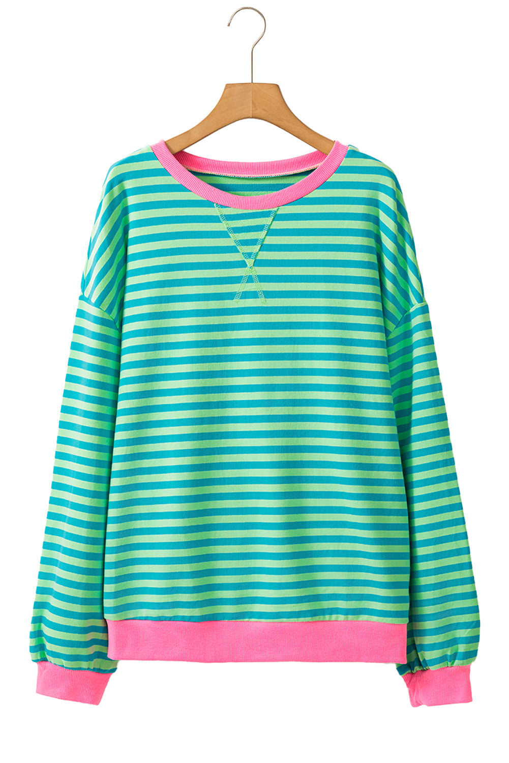 Sky Blue Stripe Contrast Edge Oversized Pullover