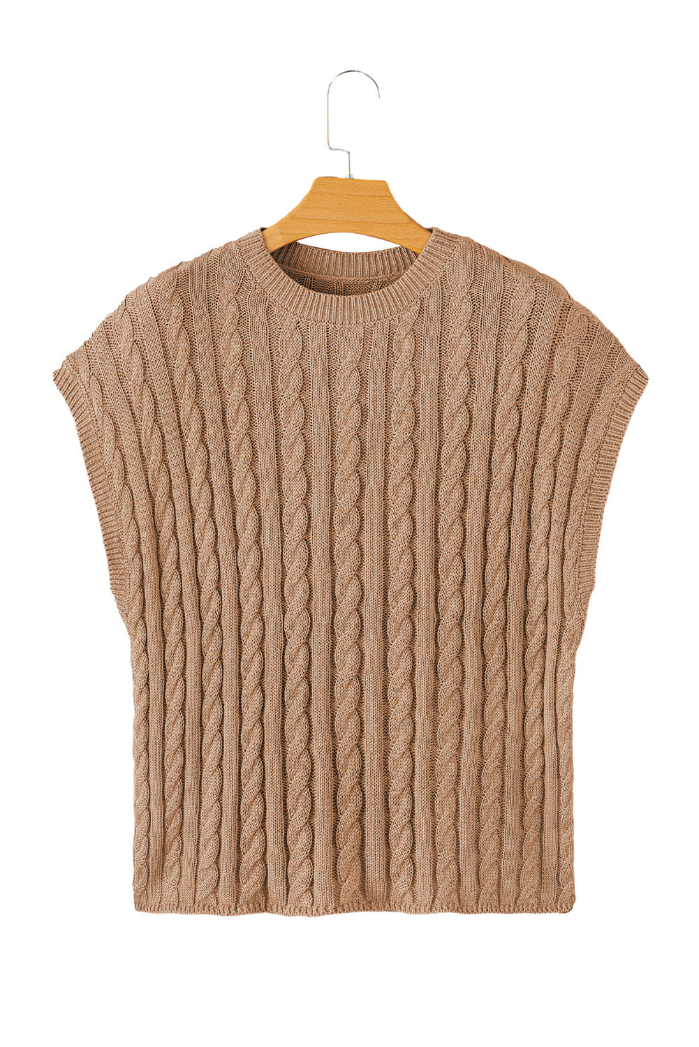 Black Cable Knit Crewneck Short Sleeve Sweater