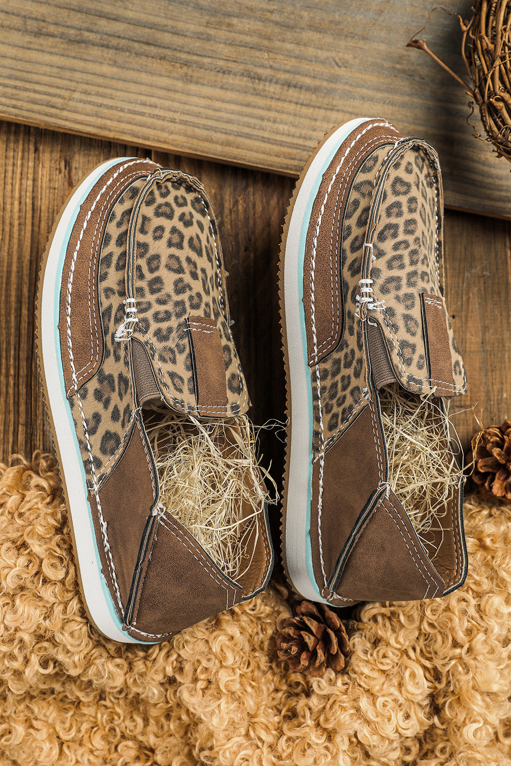 Brown Casual Leopard Colorblock Sneakers