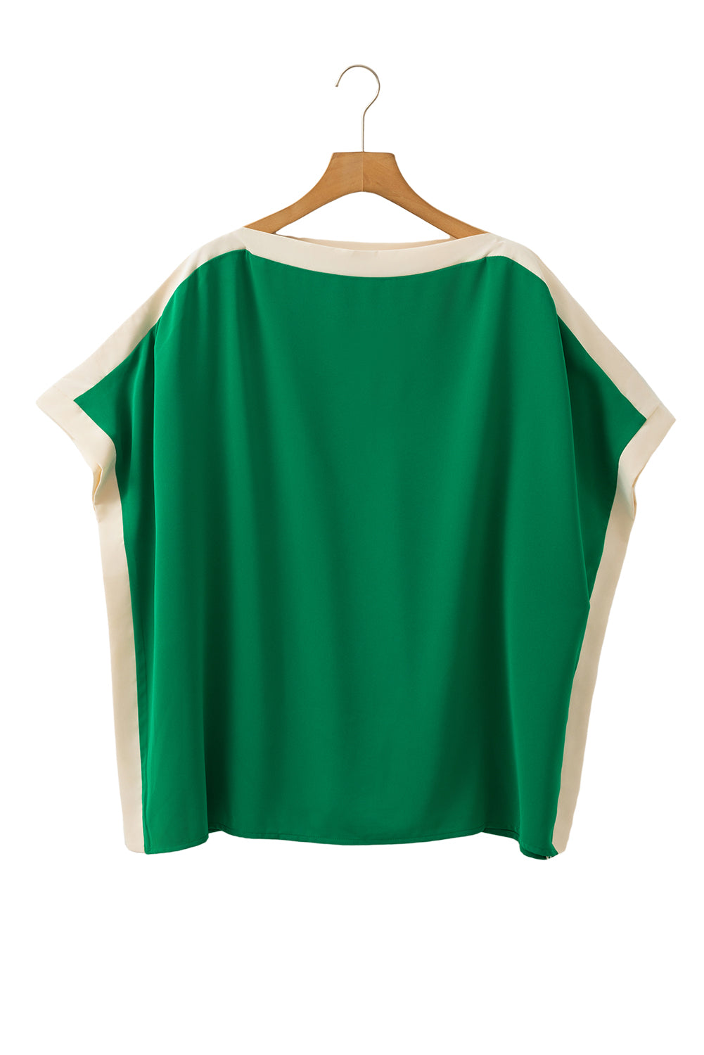 Green Colorblock Batwing Sleeve Boat Neck Blouse