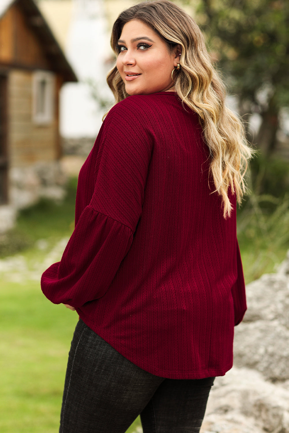 Ruby Plus Size Balloon Sleeve Textured Knit Top