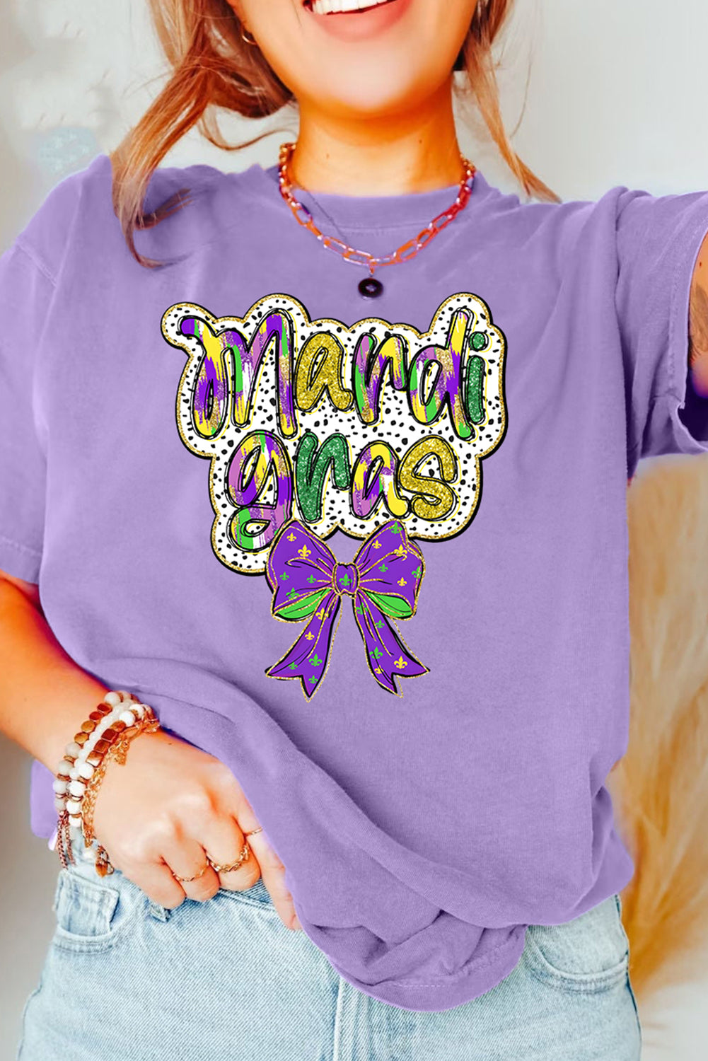 Wisteria mardi gras Bow Graphic Crewneck Holiday T Shirt