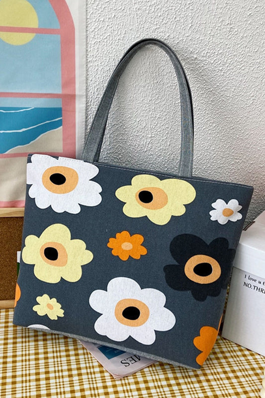 Dark Grey Flower Canvas Tote Bag