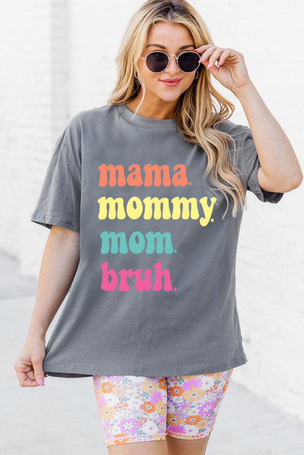 Gray Mama Letter Print Crew Neck Graphic Tee