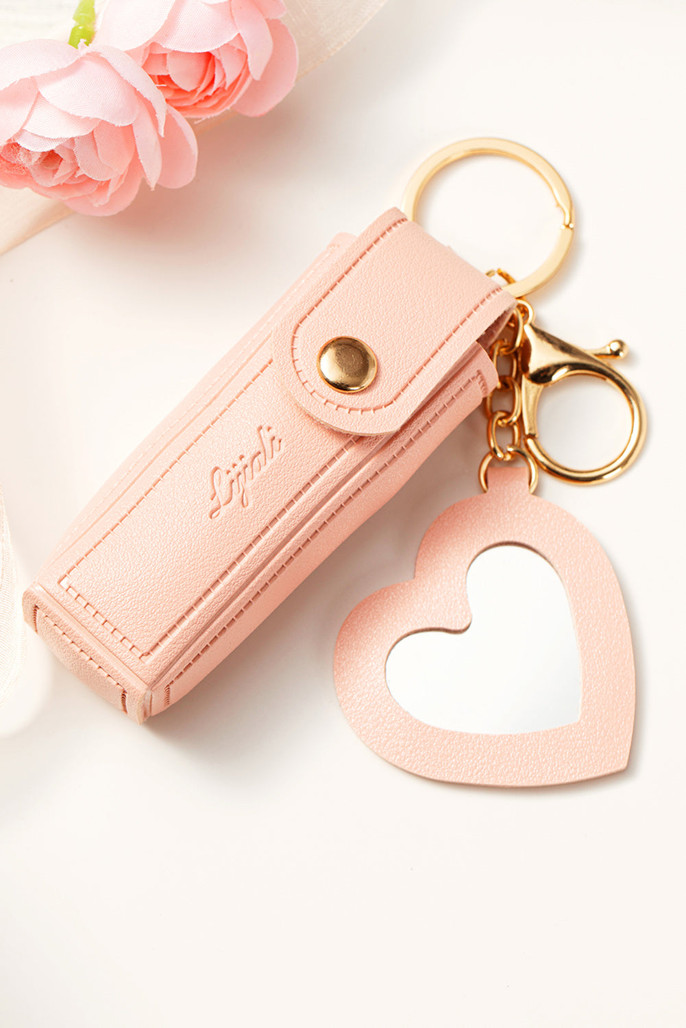 Apricot Pink Portable Lipstick Pocket Heart Decoration Keychain