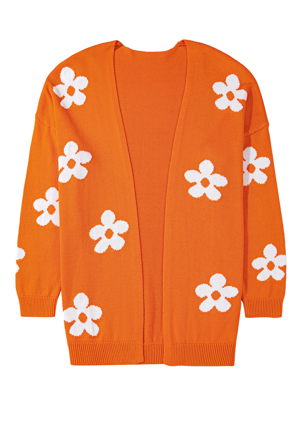 Orange 60s Flower Pattern Drop Shoulder Plus Size Cardigan