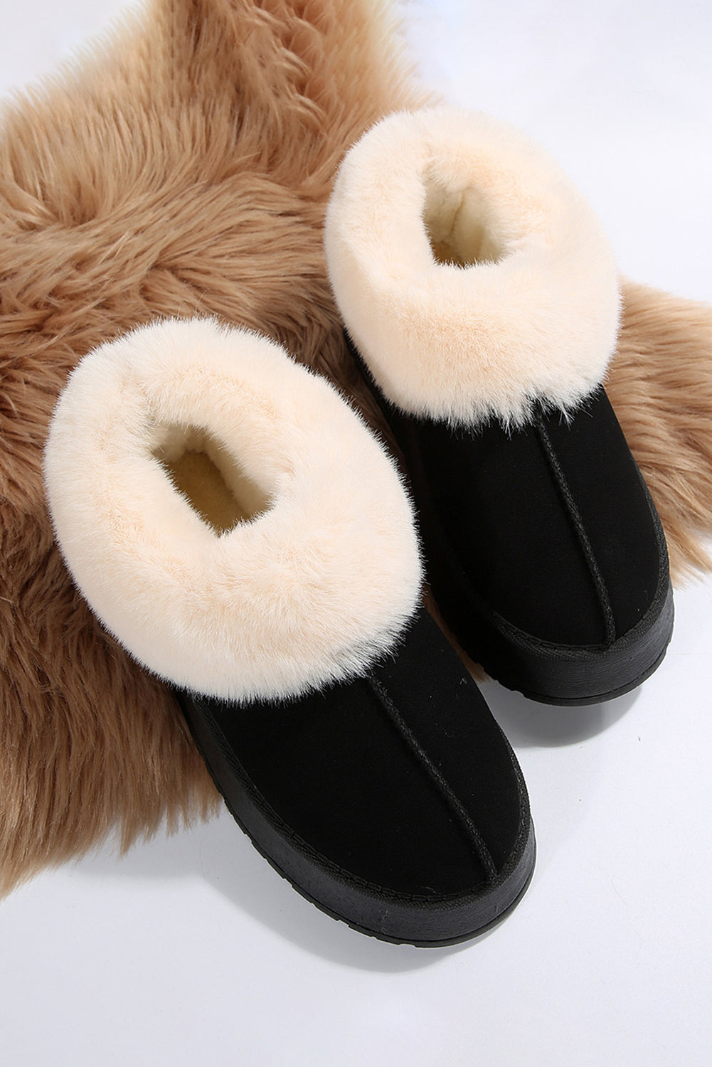 Chestnut Plush Suede Trim Thick Sole Flat Snow Boots