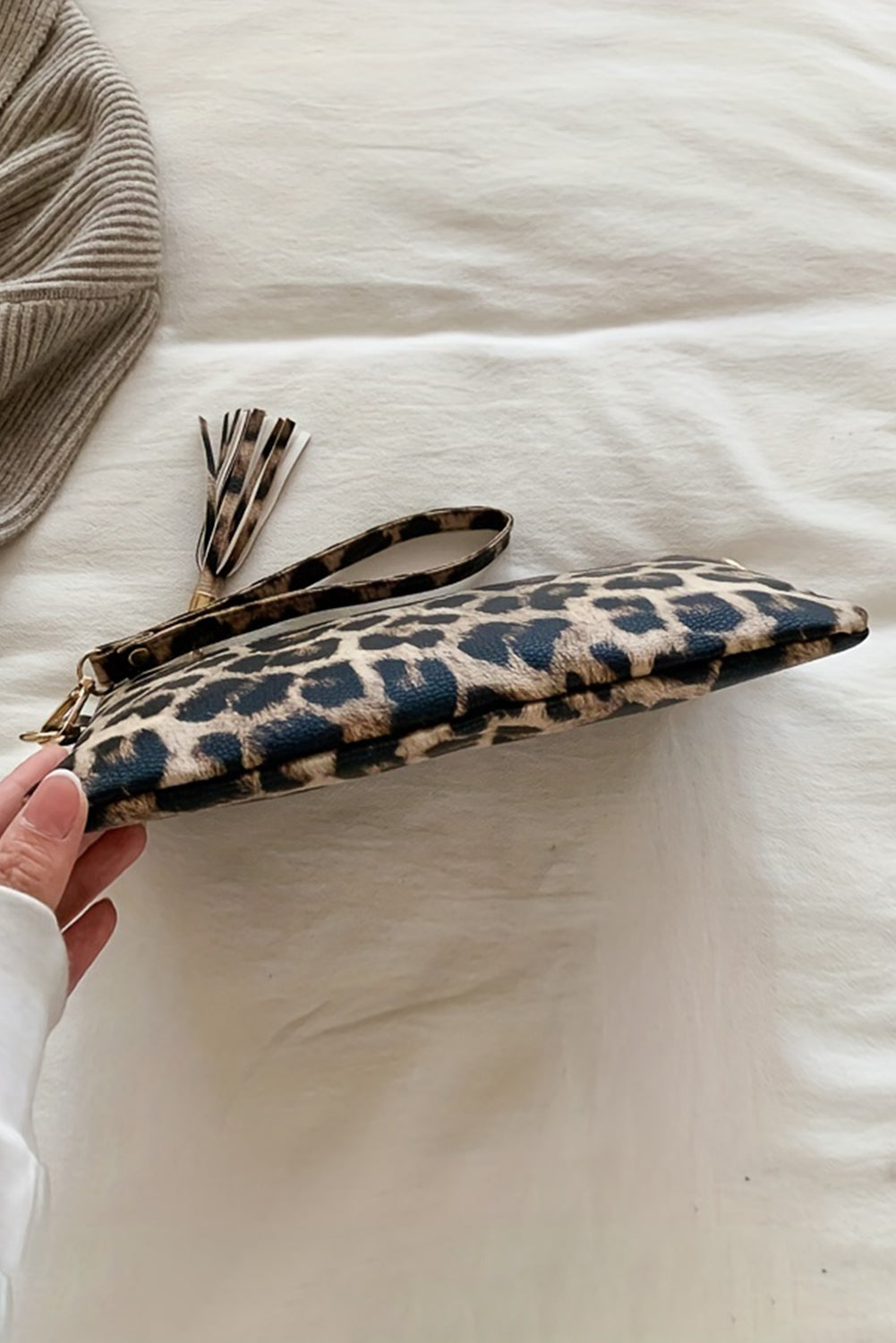 White Leopard Print Wrist Strap Zipped Wallet