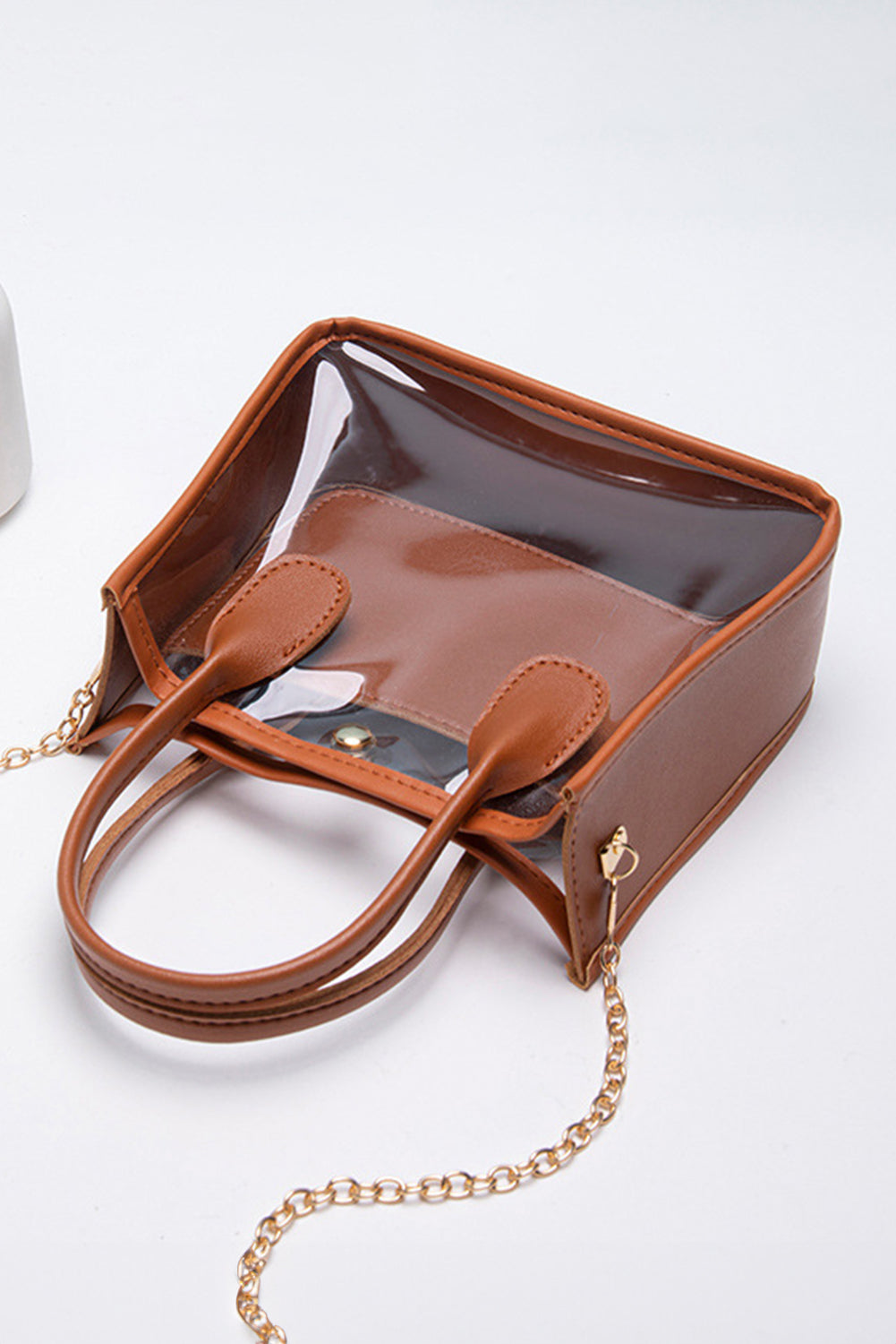 Chestnut PVC PU Leather Chain Strap Clear Shoulder Bag