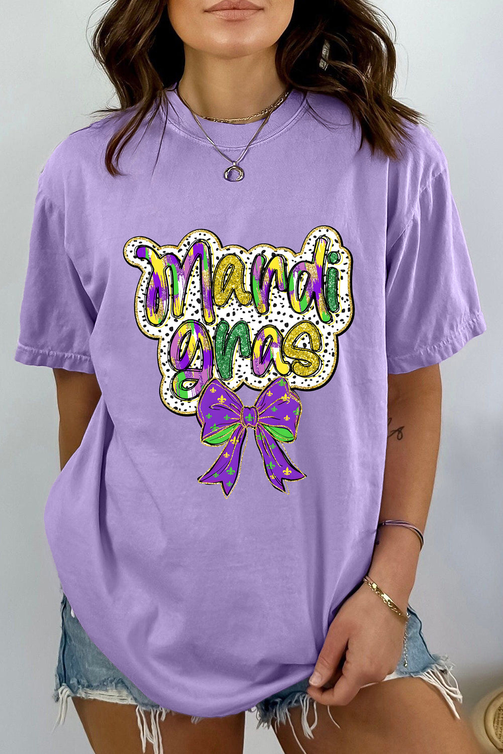 Wisteria mardi gras Bow Graphic Crewneck Holiday T Shirt