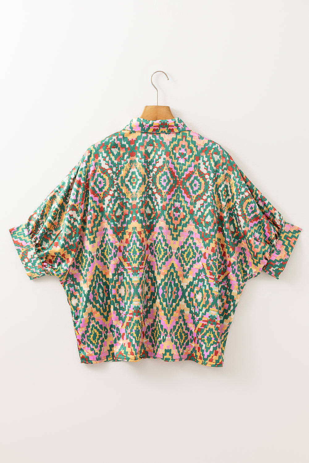 Dark Green Geometric Print Button Up Shirt