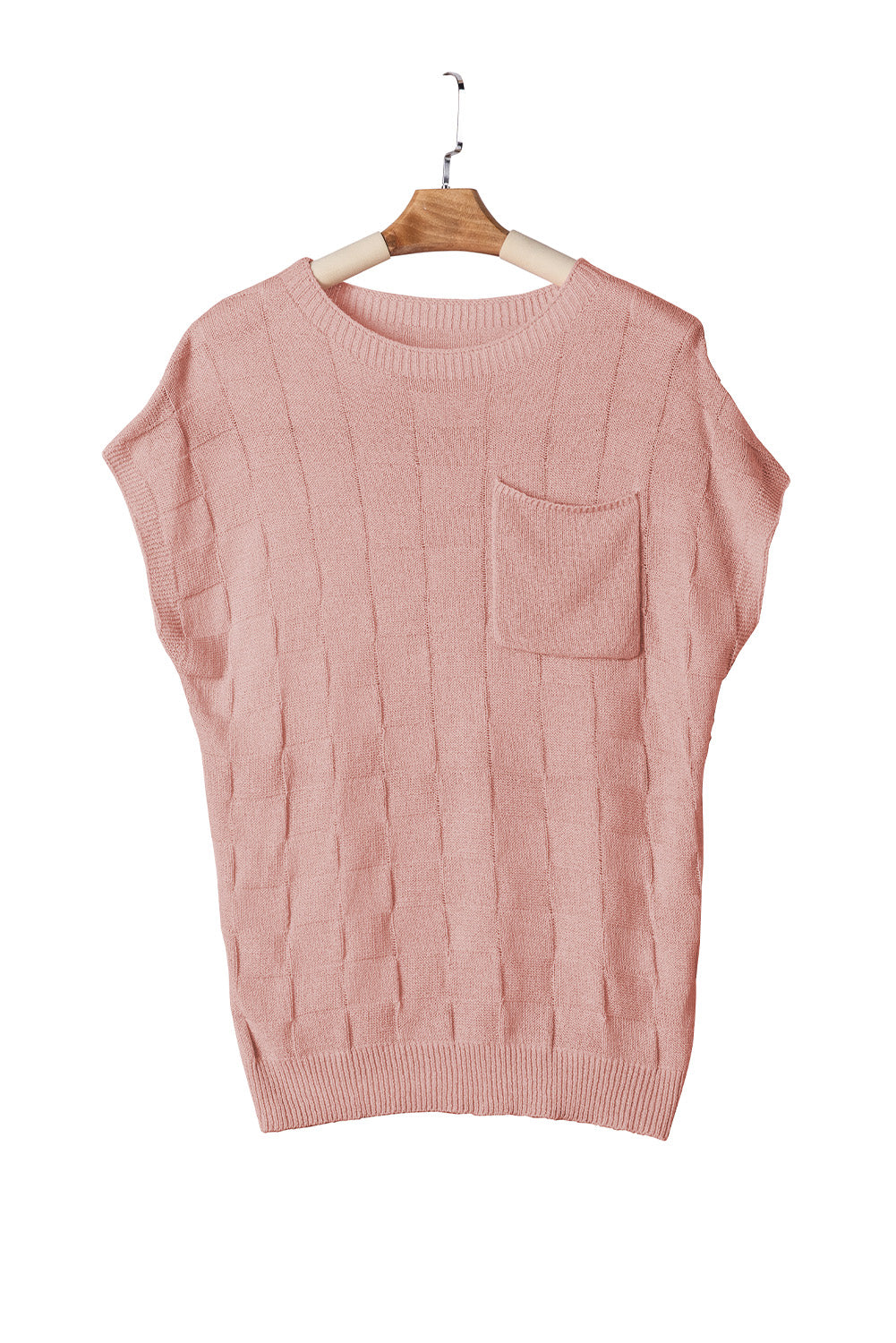 Dusty Pink Lattice Textured Knit Short Sleeve Baggy Sweater