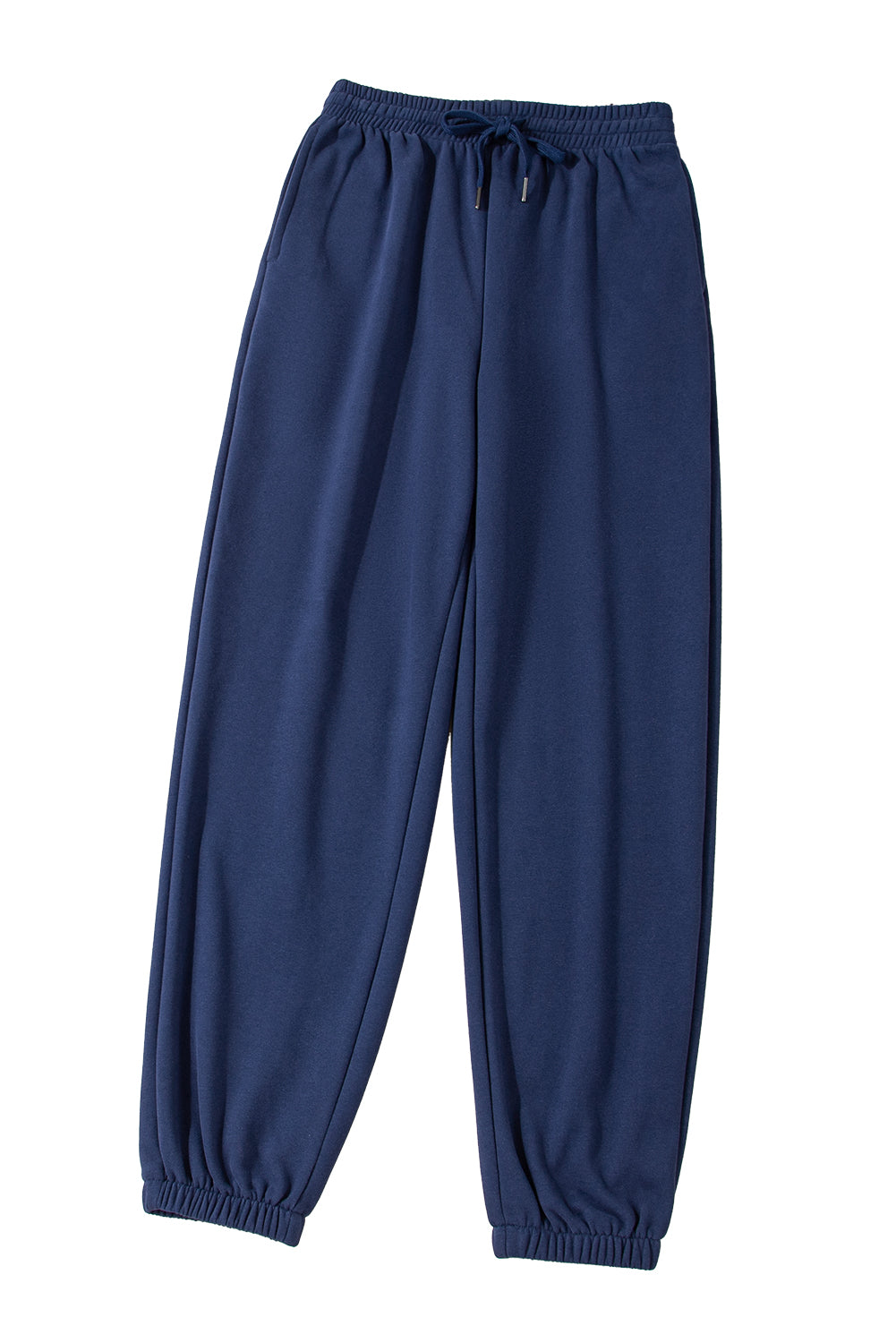 Navy Blue Plain Fleece Lined Drawstring Waist Joggers