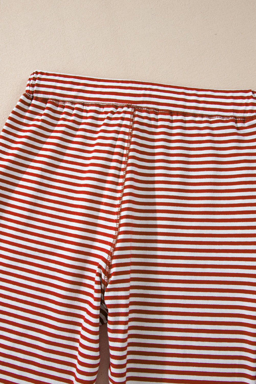 Red Stripe Buttoned V Neck Top and Knotted Waist Pants Pajama Set