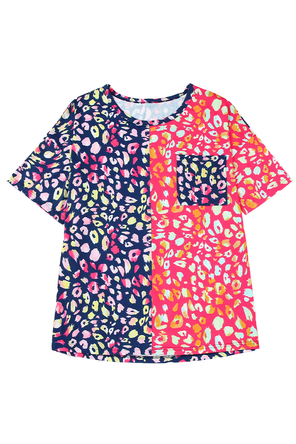 Leopard Colorblock Short Sleeve Plus Size Top