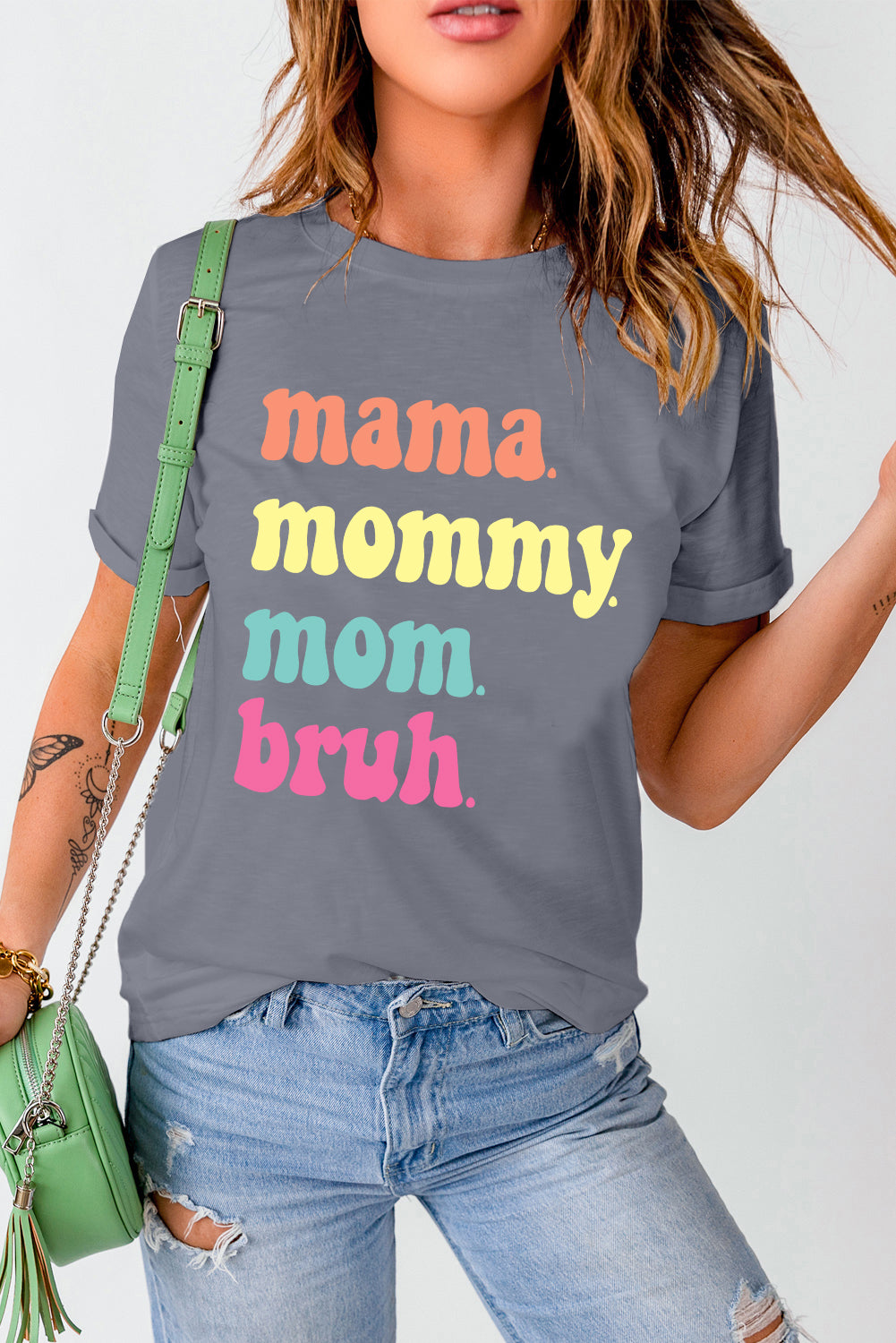 Gray Mama Letter Print Crew Neck Graphic Tee