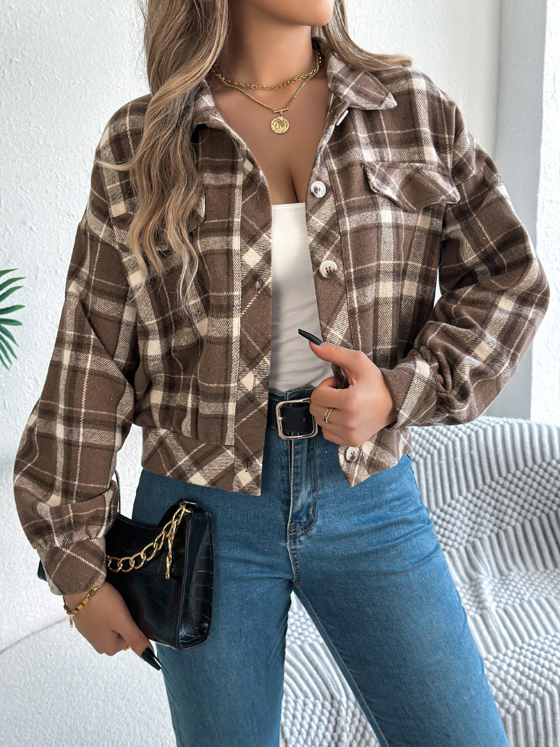 Plaid Button Up Long Sleeve Jacket