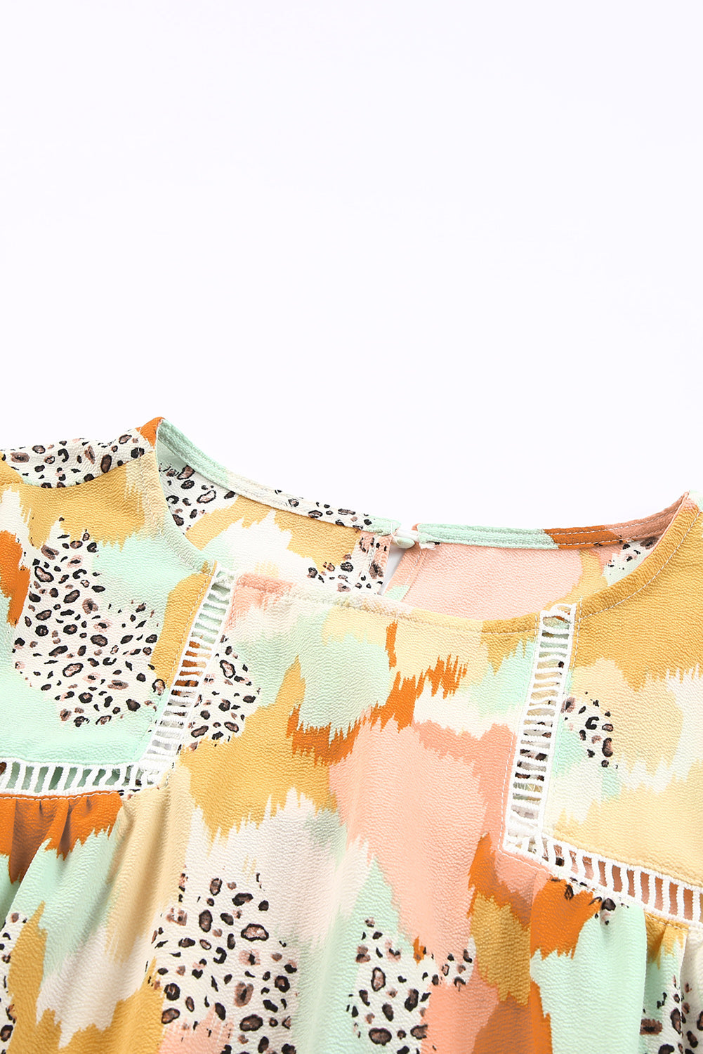 Multicolor Abstract Bohemian Puff Sleeve Blouse