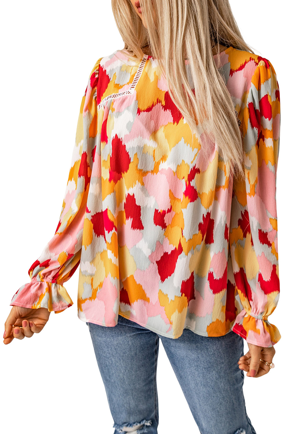 Multicolor Abstract Bohemian Puff Sleeve Blouse