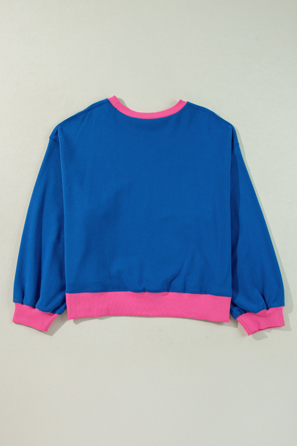 Sky Blue Color Block Edge Balloon Sleeve Plus Size Sweatshirt