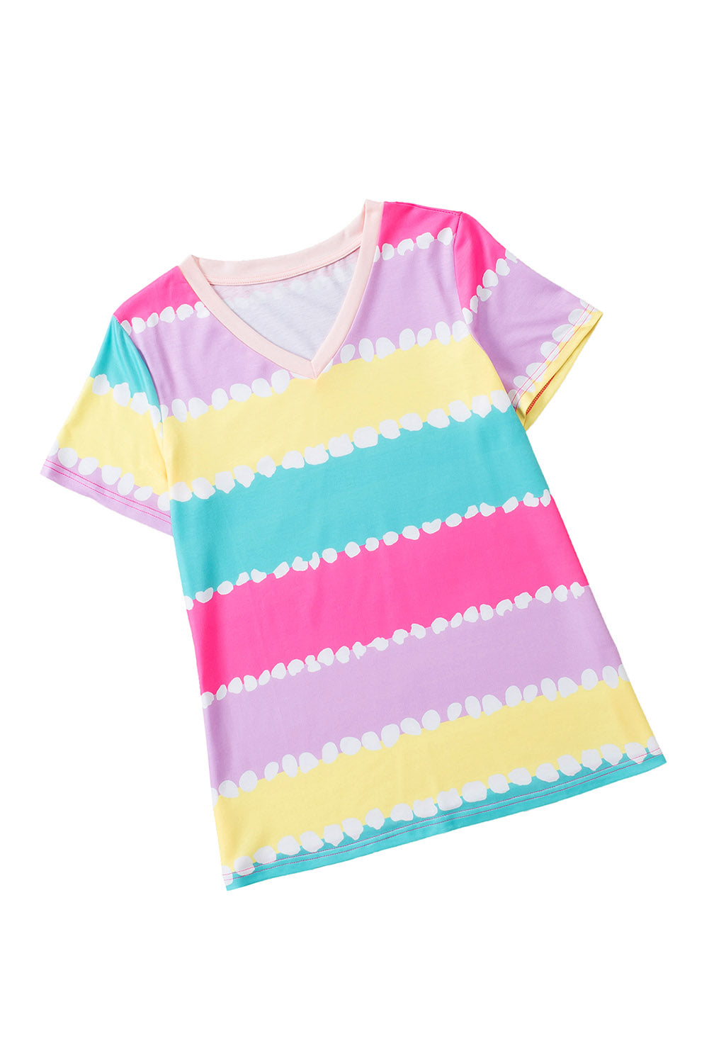 Yellow Striped Color Block V Neck T Shirt