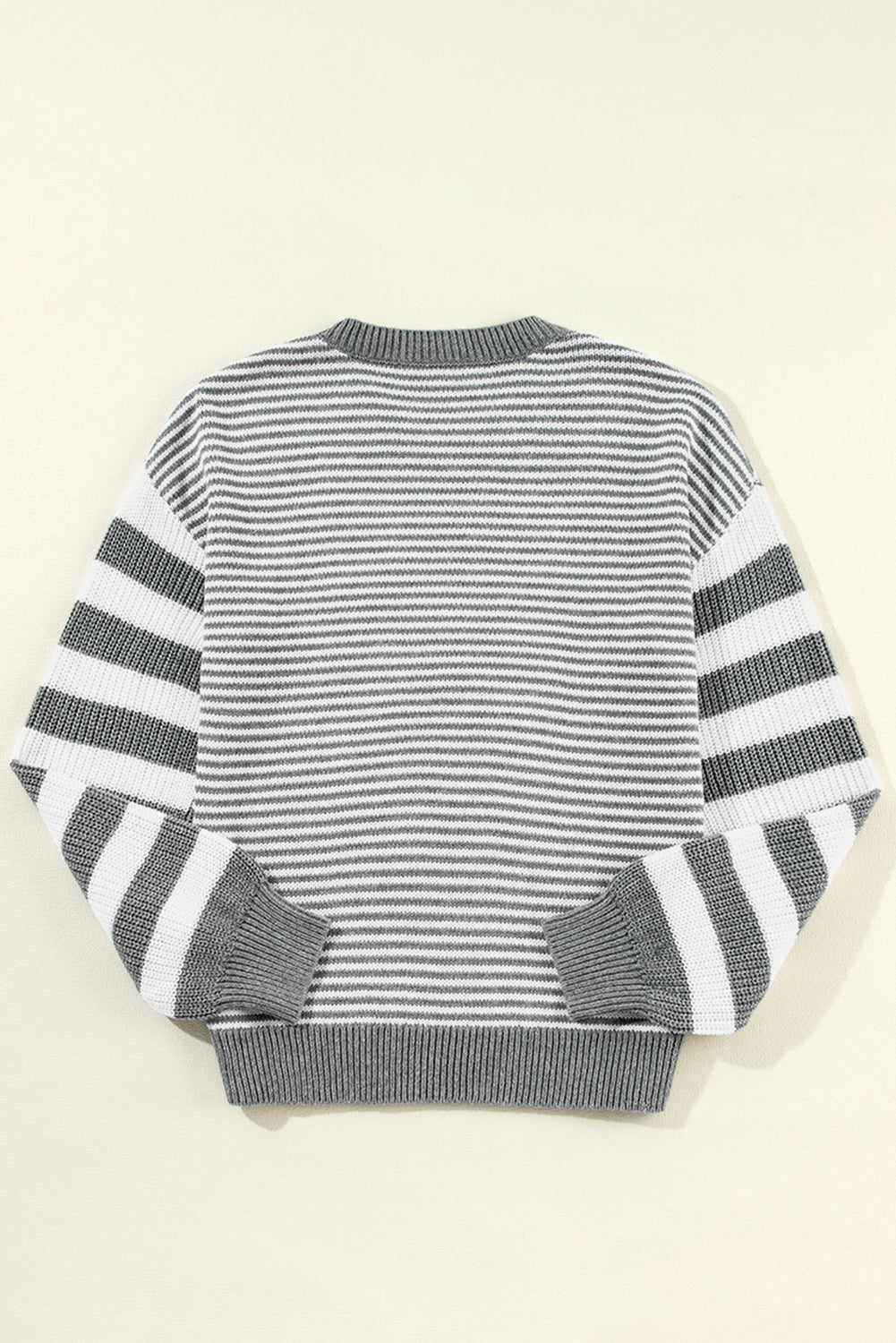 Gray Stripe Twisted Knitted Drop Shoulder Sweater