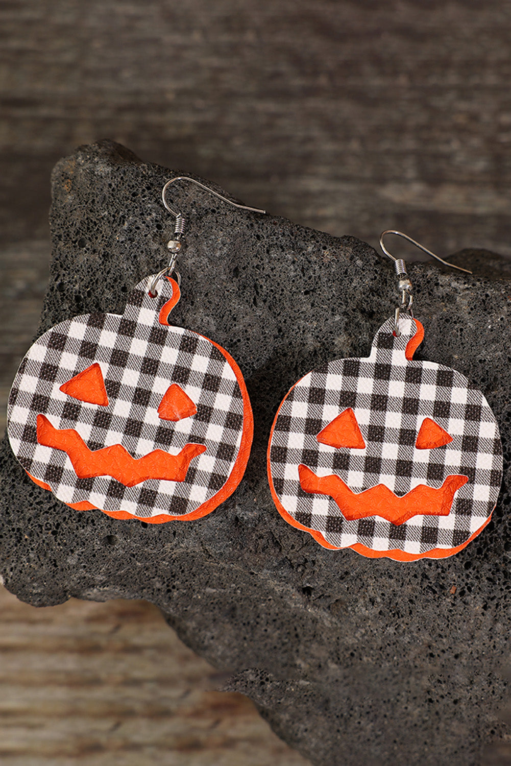 Multicolour Plaid Pumpkin Shape Halloween Drop Earrings