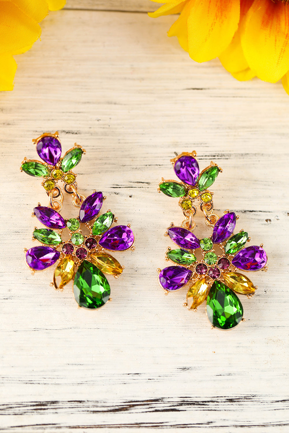 Purple Mardi Gras Gemstone Dangle Earrings