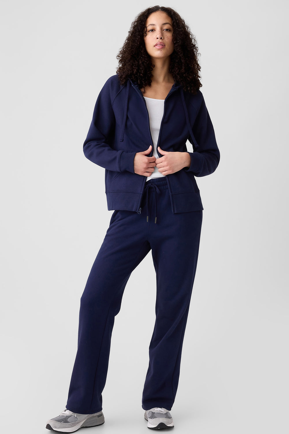 Navy Blue Plain Drawstring Waist Casual Straight Pants