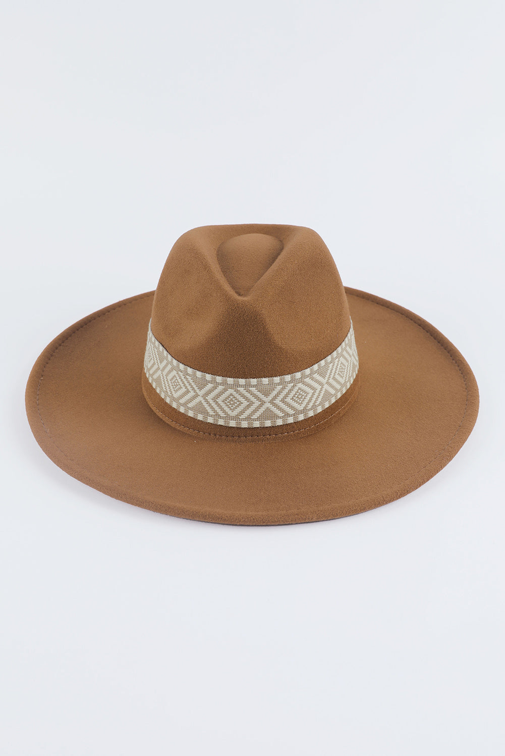 Brown Western Patchwork Flat Brim Cowboy Woven Hat