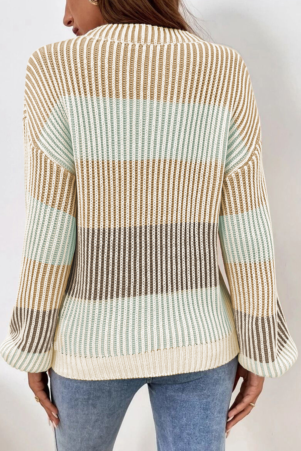 Multicolour Colorblock Lantern Sleeve Knitted Sweater