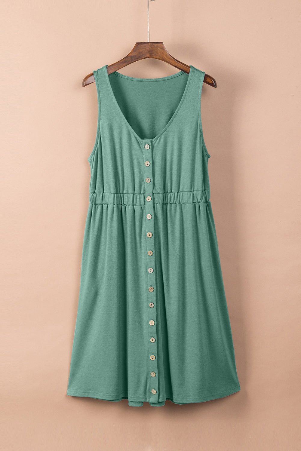 Green Sleeveless Button Front Short Basics Dress