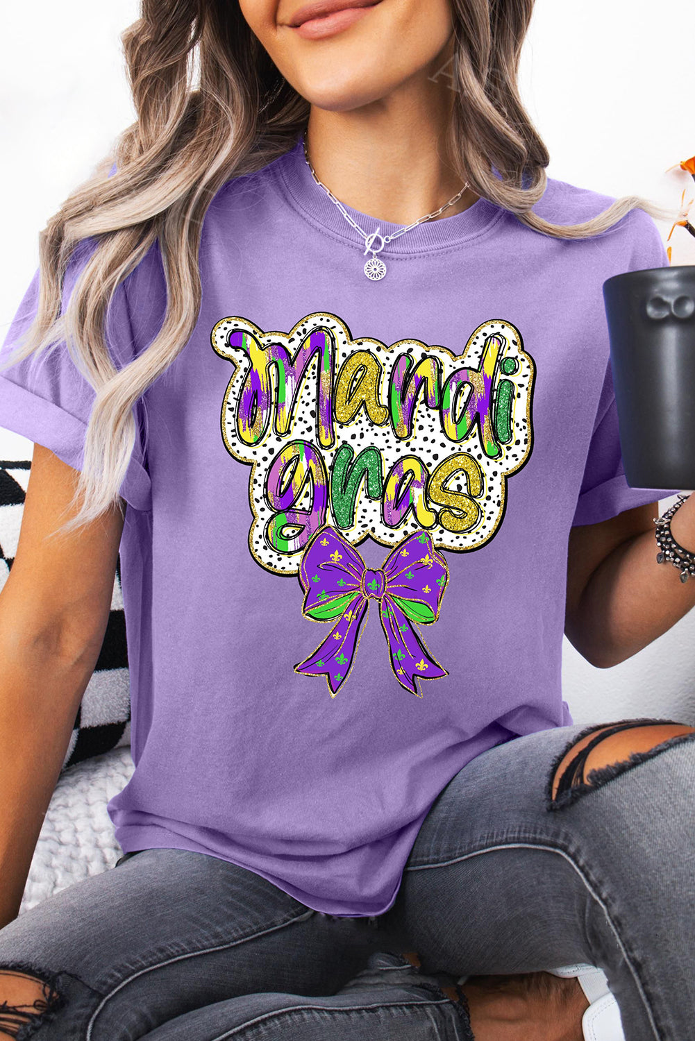 Wisteria mardi gras Bow Graphic Crewneck Holiday T Shirt